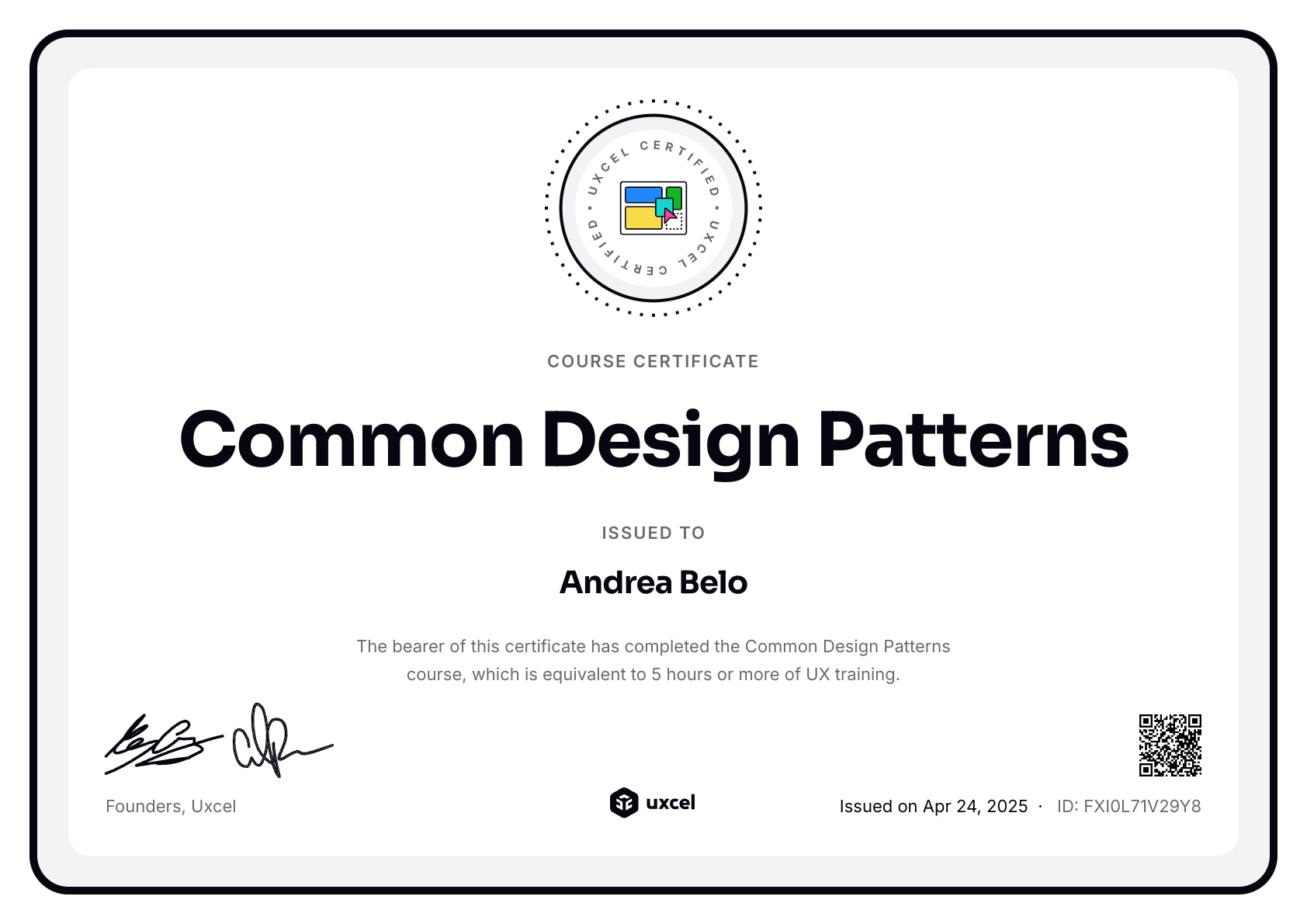 Andrea Belo's certificate